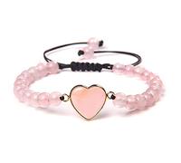 SMTSEC Bracciale con Perline Al Quarzo Rosa da 6 mm Moda Ciondolo a Forma di Cuore Braccialetto Regolabile Pietra Naturale Corda Intrecciata a Mano Braccialetto per Fidanzato Fidanzata Braccialetto
