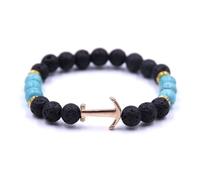 SMTSEC Bracciale con Perline in Pietra Vulcanica Bracciale con Ancora Bracciale Turchese Uomo Donna 8 mm Bracciale in Pietra Lavica Tema Nautico Bracciale Sportivo Unisex