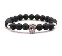 SMTSEC Bracciale con Perline in Pietra Vulcanica da 8 mm Perline in Pietra Naturale Braccialetto Elasticizzato Occhio Rosso Ciondolo con Teschio Braccialetto con Scheletro Gotico per Uomo Donna Mod