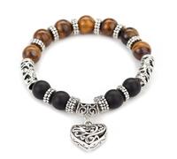 SMTSEC Bracciale Occhio di Tigre da 10 mm Bracciale Accessori Cuore Coppia Bracciale con Perline in Pietra Naturale Opaca Nera per Braccialetto con Ciondolo Moda Fidanzata