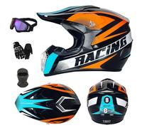 SMTSEC Casco Moto per Ragazzi Casco da Cross Bambini Caschi da Cross per Adulti Casco Moto Fuoristrada ATV Casco Integrale MTB Enduro con Occhiali Maschera Guanti Casco da Discesa,Orange-XS