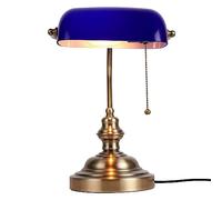 SMTYXS Retro lampada da tavolo industriale classica E27 paralume in vetro verde con interruttore luce scrivania for la lettura dello studio della camera letto Facile da installare(Blue color)