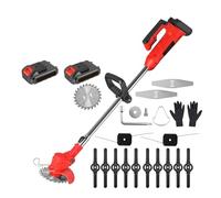 SMTYXS Set di Decespugliatori A Batteria con Lama in Metallo, Elettrici, for Prati, Giardino + Lame, Tagliabordi Staccabili, 21 V, Ricaricabili, 2 Batterie(Red)