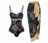 SMUXP Bikini da donna 2 pezzi con gonna lunga sarong, costume da bagno intero con gonna copricostume da bagno in chiffon, costume da bagno sarong con stampa floreale modesto costume da spiaggia