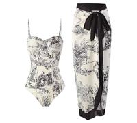 SMUXP Bikini da donna 2 pezzi con gonna lunga sarong, costume da bagno intero con gonna copricostume da bagno in chiffon, costume da bagno sarong con stampa floreale modesto costume da spiaggia