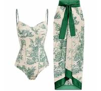SMUXP Bikini da donna 2 pezzi con gonna lunga sarong, costume da bagno intero con gonna copricostume da bagno in chiffon, costume da bagno sarong con stampa floreale modesto costume da spiaggia