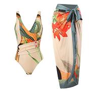 SMUXP Bikini da donna 2 pezzi con gonna lunga sarong, costume da bagno intero con gonna copricostume da bagno in chiffon, costume da bagno sarong con stampa floreale modesto costume da spiaggia