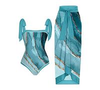SMUXP Bikini da donna 2 pezzi con gonna lunga sarong, costume da bagno intero con gonna copricostume da bagno in chiffon, costume da bagno sarong con stampa floreale modesto costume da spiaggia