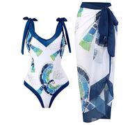 SMUXP Bikini da donna 2 pezzi con gonna lunga sarong, costume da bagno intero con gonna copricostume da bagno in chiffon, costume da bagno sarong con stampa floreale modesto costume da spiaggia