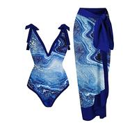 SMUXP Bikini da donna 2 pezzi con gonna lunga sarong, costume da bagno intero con gonna copricostume da bagno in chiffon, costume da bagno sarong con stampa floreale modesto costume da spiaggia