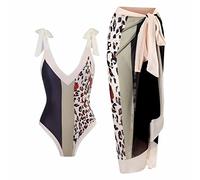 SMUXP Bikini da donna 2 pezzi con gonna lunga sarong, costume da bagno intero con gonna copricostume da bagno in chiffon, costume da bagno sarong con stampa floreale modesto costume da spiaggia