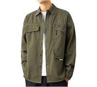 SMUXP Camicia cargo da uomo, a maniche lunghe, con bottoni, con tasche, leggera, da viaggio, per campeggio, pesca, Verde militare, XL