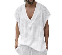 SMUXP Canottiera estiva da uomo con scollo a V, senza maniche, in maglia, per vacanze, vestibilità larga, da spiaggia, bianco, 3XL