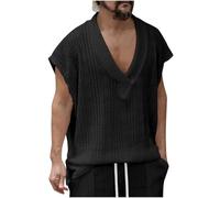 SMUXP Canottiera estiva da uomo con scollo a V, senza maniche, in maglia, per vacanze, vestibilità larga, da spiaggia, Nero , 3XL