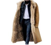 SMUXP Cappotto da uomo in finto montone di media lunghezza, giacca da viaggio in finta pelle di pecora, fodera in pile di pelliccia sintetica, cappotto in montone spesso, caldo trench invernale,