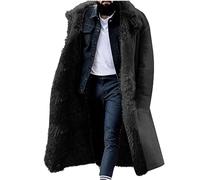 SMUXP Cappotto da uomo in finto montone di media lunghezza, giacca da viaggio in finta pelle di pecora, fodera in pile di pelliccia sintetica, cappotto in montone spesso, caldo trench invernale, Nero