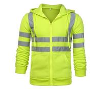 SMUXP Felpa con cappuccio da uomo ad alta visibilità, con nastro riflettente ad alta visibilità, con coulisse e tasche, Verde, XL