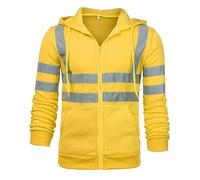 SMUXP Felpa con cappuccio da uomo ad alta visibilità, con nastro riflettente ad alta visibilità, con coulisse e tasche, Giallo, 4XL