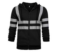 SMUXP Felpa con cappuccio da uomo ad alta visibilità, con nastro riflettente ad alta visibilità, con coulisse e tasche, Nero , L