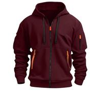 SMUXP Felpa con cappuccio da uomo con zip intera, a maniche lunghe, con tasche, colori a contrasto, per palestra, sport, tempo libero, vino, 4XL
