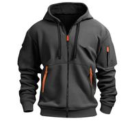 SMUXP Felpa con cappuccio da uomo con zip intera, a maniche lunghe, con tasche, colori a contrasto, per palestra, sport, tempo libero, Grigio scuro, L