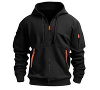 SMUXP Felpa con cappuccio da uomo con zip intera, a maniche lunghe, con tasche, colori a contrasto, per palestra, sport, tempo libero, Nero , 3XL