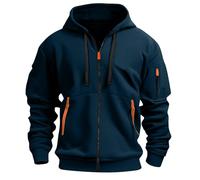 SMUXP Felpa con cappuccio da uomo con zip intera, a maniche lunghe, con tasche, colori a contrasto, per palestra, sport, tempo libero, Marina Militare, 3XL