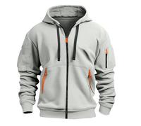 SMUXP Felpa con cappuccio da uomo con zip intera, a maniche lunghe, con tasche, colori a contrasto, per palestra, sport, tempo libero, grigio, L