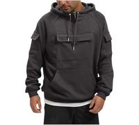 SMUXP Felpa con cappuccio da uomo, tattica da combattimento, a maniche lunghe, con cappuccio, mezza cerniera, da lavoro, con tasche multiple, Grigio scuro, XXL