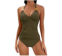 SMUXP Liquidazione della vendita, costume da bagno tankini da donna in tinta unita con scollo a V, dimagrante e controllo della pancia, 2 pezzi, top da bagno con fondo, nero delle offerte del venerdì,