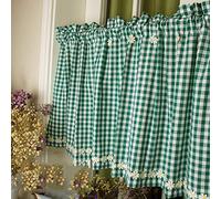 SMYH Mantovane per Tende,Tende Cucina Country,Verde Cotone Lino Tendine A Quadretti,Tendina Bistro,Piccola Decorazione A Margherita