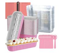 SMYJDMM Mini pirottini per torte, set da 120 pezzi/30 mini teglie con coperchio e cucchiai, in alluminio per pane, brownie, matrimoni, compleanni, picnic, feste (rosa e argento)