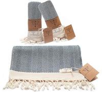 Smyrna Original - Set di 2 asciugamani a spina di pesce, 100% cotone, 40 x 100 cm, set di 2 asciugamani decorativi da bagno per mani, viso, capelli, palestra, yoga, tè, cucina e bagno (blu marino)