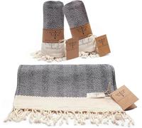 SMYRNA TURKISH COTTON, Herringbone, Set di 2 asciugamani, 40,6 x 101,6 cm, asciugamani turchi decorativi per bagno, cucina, viso, capelli, tè, yoga, palestra, strofinacci, grigio scuro
