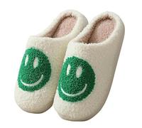 SMYTJSYC Faccia sorridente Autunno/Inverno Coppia Pelosa Pantofole di Cotone Borse Da Donna Carino Suole Spesse Cartone Animato Anti Slip Interno Per Uso Domestico-Verde Erba-42 43