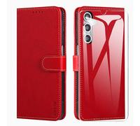 SMYTU Cover a Libro per Samsung Galaxy A16 4G / 5G (6,7") + Vetro Temperato,Custodia Flip in Pelle Magnetica Portafoglio Per Samsung Galaxy A16 4G / 5G - Rosso