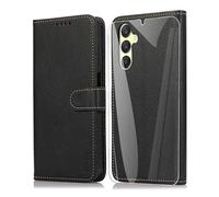SMYTU Cover a Libro per Samsung Galaxy A25 5G (6,5") + Vetro Temperato,Custodia Samsung Galaxy A25 5G,Custodia Flip in Pelle Magnetica Portafoglio - Nero