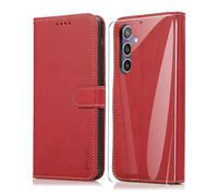 SMYTU Cover a Libro per Samsung Galaxy S23 FE 5G (6.4") + Vetro Temperato,Custodia Flip in Pelle Magnetica Portafoglio Case - Rosso