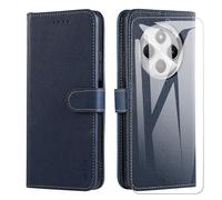 SMYTU Cover a Libro per Xiaomi Redmi 14C / Redmi A4 4G + Vetro Temperato,Custodia Xiaomi Redmi 14C 4G,Custodia Flip in Pelle Magnetica Portafoglio Per Xiaomi Redmi A4 4G - Blu