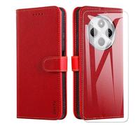SMYTU Cover a Libro per Xiaomi Redmi 14C / Redmi A4 4G + Vetro Temperato,Custodia Xiaomi Redmi 14C 4G,Custodia Flip in Pelle Magnetica Portafoglio Per Xiaomi Redmi A4 4G - Rosso