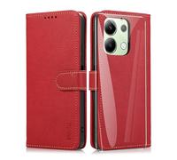 SMYTU Cover a Libro per Xiaomi Redmi Note 13 4G (6,67") + Vetro Temperato,Custodia Flip in Pelle Magnetica Portafoglio Per Xiaomi Redmi Note 13 4G - Rosso
