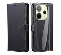 SMYTU Cover a Libro per Xiaomi Redmi Note 14 4G + Vetro Temperato,Custodia Xiaomi Redmi Note 14 4G,Custodia Flip in Pelle Magnetica PortafoglioG - Nero