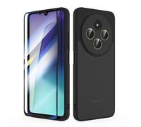 SMYTU Cover per Xiaomi Redmi 14C 6,88 Pollici con Vetro Temperato,Custodia Opaca Hard PC Glassata Traslucida Retro Resistente ai Graffi Silicone Antiurto Protettiva Case - Nero