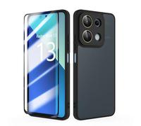 SMYTU Cover per Xiaomi Redmi Note 13 4G 6,67 Pollici con Vetro Temperato,Custodia Opaca Hard PC Glassata Traslucida Retro Resistente ai Graffi Silicone Antiurto Protettiva Case - Nero