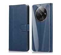 SMYTU Custodia per Xiaomi Redmi A3 4G + Vetro Temperato,Cover a Libro Xiaomi Redmi A3 4G,Custodia Flip in Pelle Magnetica Portafoglio - Blu