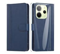 SMYTU Custodia per Xiaomi Redmi Note 14 4G (6,67") con Vetro Temperato,Cover a Libro Flip in Pelle Magnetica Portafoglio Porta Carte Case Protettiva - Blu