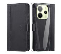 SMYTU Custodia per Xiaomi Redmi Note 14 4G (6,67") con Vetro Temperato,Cover a Libro Flip in Pelle Magnetica Portafoglio Porta Carte Case Protettiva - Nero