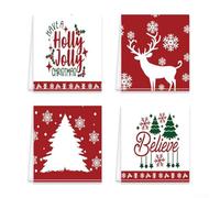 SMZhomeone 4 strofinacci natalizi, 59 x 40 cm, cotone e fibre vegetali, motivo natalizio con Babbo Natale, renna, fiocco di neve, lavabili in lavatrice per la pulizia della cucina e decorazioni per le