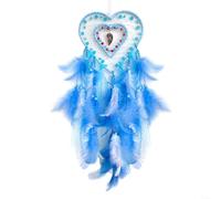 SMZhomeone Cuore artigianale per acchiappasogni con piume per camera da letto, decorazione da appendere alla parete, filtra gli incubi per sogni d'oro, rosso chiaro, lunghezza 58 cm (blu)