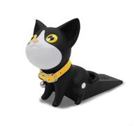 SMZhomeone Fermaporta a forma di gatto, con testa girevole e campanello, senza trapano, cuneo in PVC per evitare correnti d'aria e proteggere le pareti, per camera da letto, cucina, soggiorno, nero (C